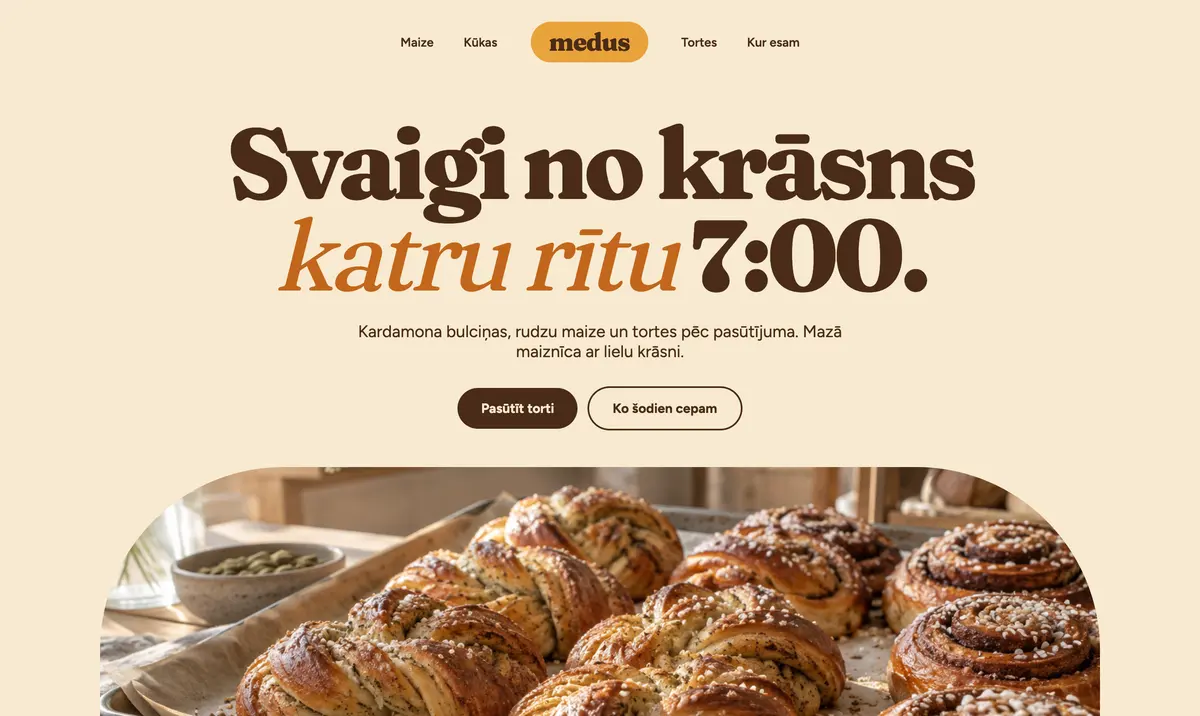 Maiznīcas mājaslapa: medus toņi, kardamona bulciņas