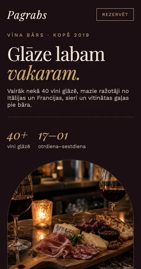Vīna bāra mājaslapa telefonā